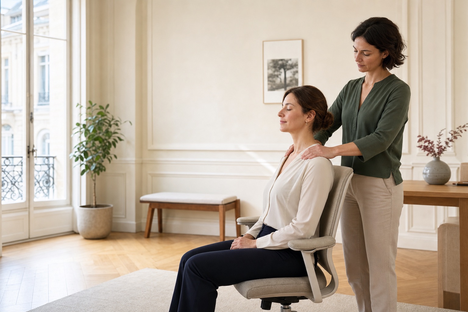 Séance de Shiatsu assis pour réduire le stress professionnel à Chantilly